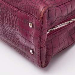 Aigner Magenta Croc Embossed Leather Double Zip Satchel