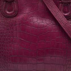 Aigner Magenta Croc Embossed Leather Double Zip Satchel