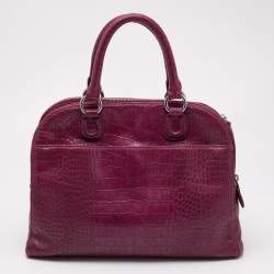 Aigner Magenta Croc Embossed Leather Double Zip Satchel