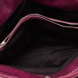 Aigner Magenta Croc Embossed Leather Double Zip Satchel