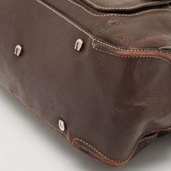 Aigner Dark Brown Leather Front Pocket Satchel
