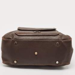 Aigner Dark Brown Leather Front Pocket Satchel