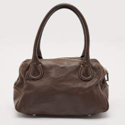 Aigner Dark Brown Leather Front Pocket Satchel