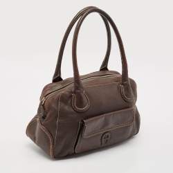 Aigner Dark Brown Leather Front Pocket Satchel
