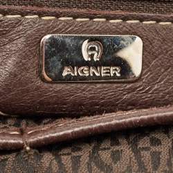 Aigner Dark Brown Leather Front Pocket Satchel