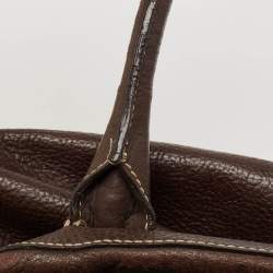 Aigner Dark Brown Leather Front Pocket Satchel
