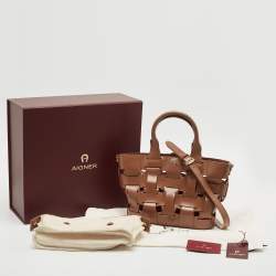 Aigner Brown Braided Leather Matera Tote
