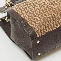 Aigner Brown/Beige Signature Canvas and Leather Cavallina Tote