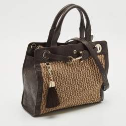 Aigner Brown/Beige Signature Canvas and Leather Cavallina Tote