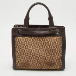 Aigner Brown/Beige Signature Canvas and Leather Cavallina Tote