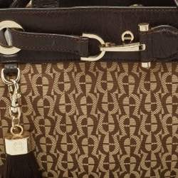 Aigner Brown/Beige Signature Canvas and Leather Cavallina Tote