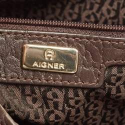Aigner Brown/Beige Signature Canvas and Leather Cavallina Tote