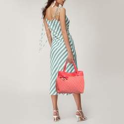 Aigner Rose Red Signature Canvas and Leather Bow Tote