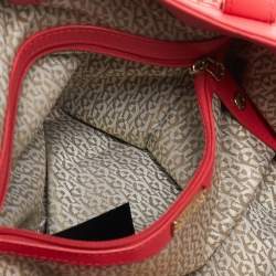 Aigner Rose Red Signature Canvas and Leather Bow Tote