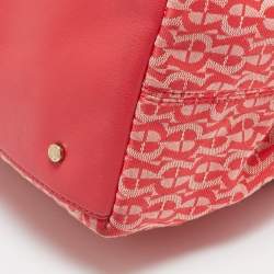 Aigner Rose Red Signature Canvas and Leather Bow Tote