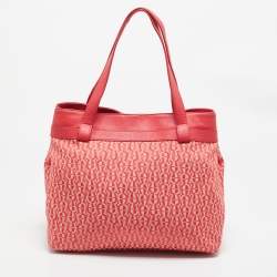 Aigner Rose Red Signature Canvas and Leather Bow Tote