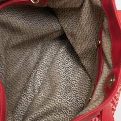Aigner Rose Red Signature Canvas and Leather Bow Tote