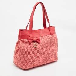 Aigner Rose Red Signature Canvas and Leather Bow Tote