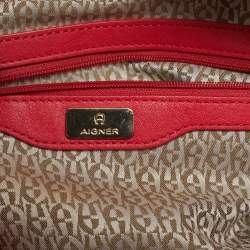 Aigner Rose Red Signature Canvas and Leather Bow Tote