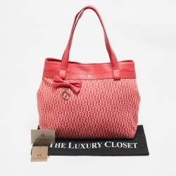 Aigner Rose Red Signature Canvas and Leather Bow Tote
