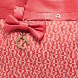 Aigner Rose Red Signature Canvas and Leather Bow Tote