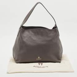 Aigner Grey Leather Zip Hobo