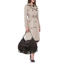 Aigner Dark Brown Leather Fringe Hobo