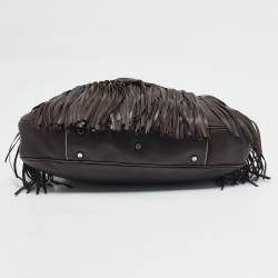 Aigner Dark Brown Leather Fringe Hobo