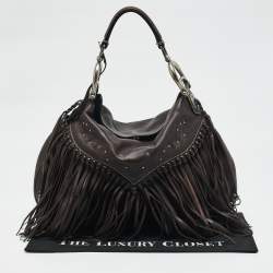 Aigner Dark Brown Leather Fringe Hobo