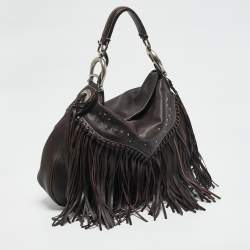 Aigner Dark Brown Leather Fringe Hobo