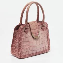 Aigner Pink Croc Embossed Leather Frame Flap Satchel