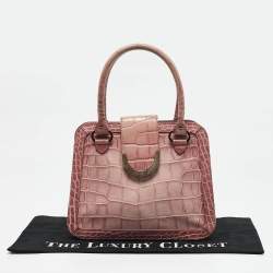 Aigner Pink Croc Embossed Leather Frame Flap Satchel