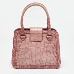 Aigner Pink Croc Embossed Leather Frame Flap Satchel