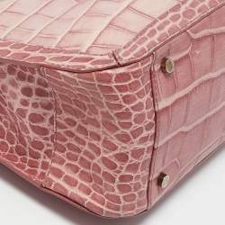 Aigner Pink Croc Embossed Leather Frame Flap Satchel
