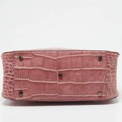 Aigner Pink Croc Embossed Leather Frame Flap Satchel