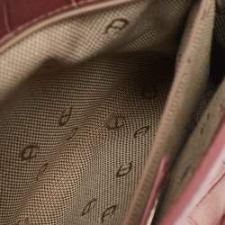 Aigner Pink Croc Embossed Leather Frame Flap Satchel