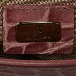 Aigner Pink Croc Embossed Leather Frame Flap Satchel