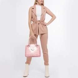 Aigner Pink Croc Embossed Leather Frame Flap Satchel