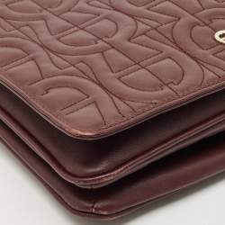 Aigner Burgundy Logo Embossed Leather Flap Crossbody Bag