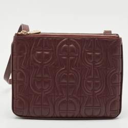 Aigner Burgundy Logo Embossed Leather Flap Crossbody Bag