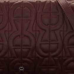 Aigner Burgundy Logo Embossed Leather Flap Crossbody Bag