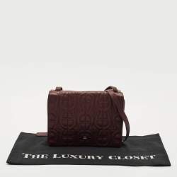 Aigner Burgundy Logo Embossed Leather Flap Crossbody Bag