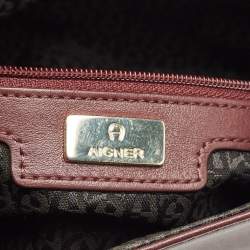 Aigner Burgundy Logo Embossed Leather Flap Crossbody Bag