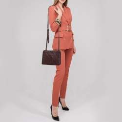 Aigner Burgundy Logo Embossed Leather Flap Crossbody Bag
