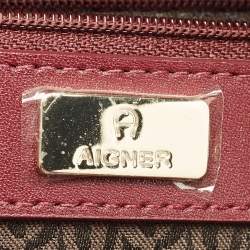 Pre Owned Aigner Burgundy Quilted Embossed Leather Top Handle Bag
