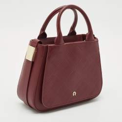 Pre Owned Aigner Burgundy Quilted Embossed Leather Top Handle Bag