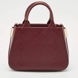 Pre Owned Aigner Burgundy Quilted Embossed Leather Top Handle Bag