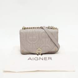 Aigner Taupe Signature Leather Mini Diadora Crossbody Bag