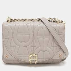 Aigner Taupe Signature Leather Mini Diadora Crossbody Bag