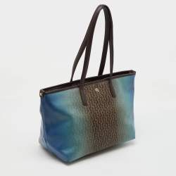 Pre Owned Aigner Dark Brown/Blue Signature Coated Canvas and Leather Tote